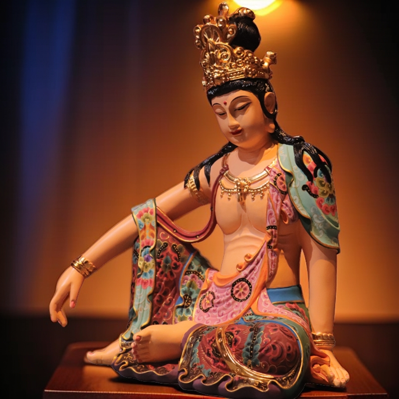 白云石自在观音彩绘(25/15/30)茶空间摆件家居禅意摆件博古架摆件