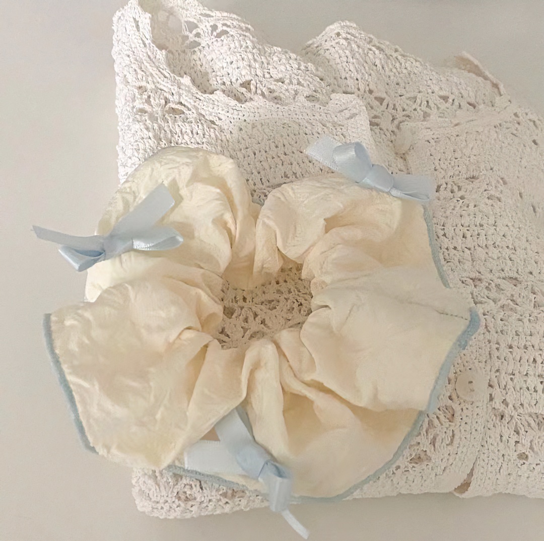 原创淡淡奶黄奶蓝蝴蝶结发圈大号 可爱洛丽塔ins学生发圈盘发器