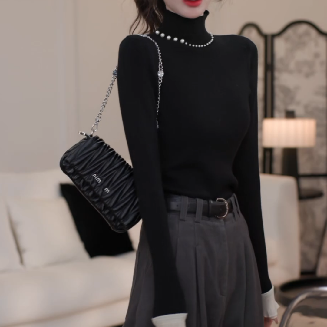 秋冬款设计感气质显瘦百搭纯色修身T恤打底衫LK2500347