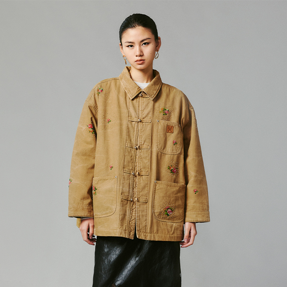 UOOYAA/乌丫花朵刺绣钉珠水洗工装棉服夹克UY24422A137167