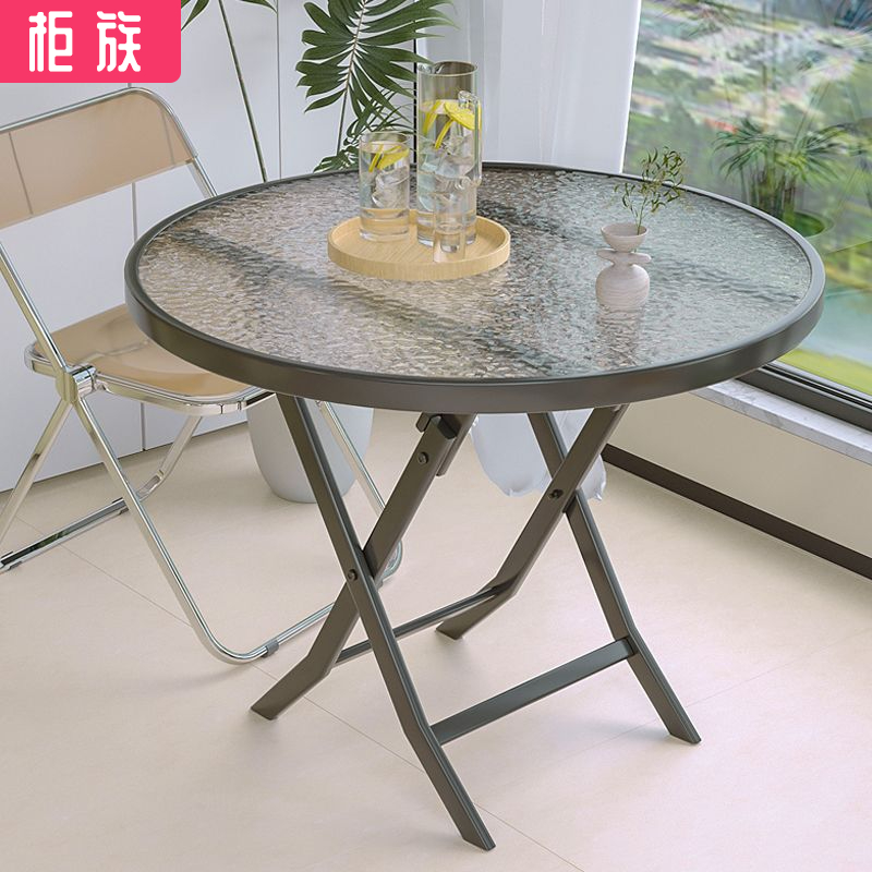 餐桌钢化玻璃圆桌面洽谈桌小桌椅户外阳台休闲家用折叠玻璃桌
