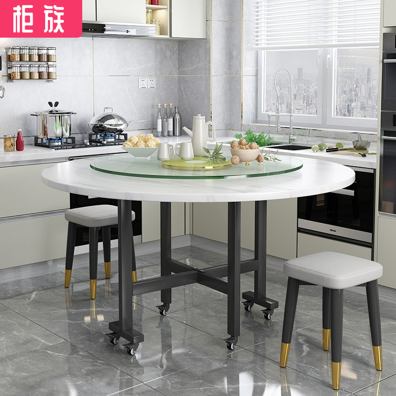 云沐语折叠大圆桌1-12人收纳饭桌家用免安装餐桌出租房多功能饭桌