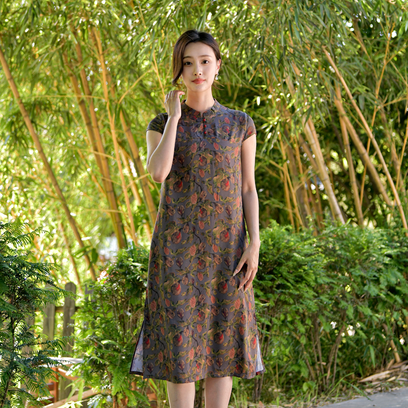 棉绸连衣裙2025夏季时尚人造棉时尚洋气改良版中国风显瘦旗袍裙子