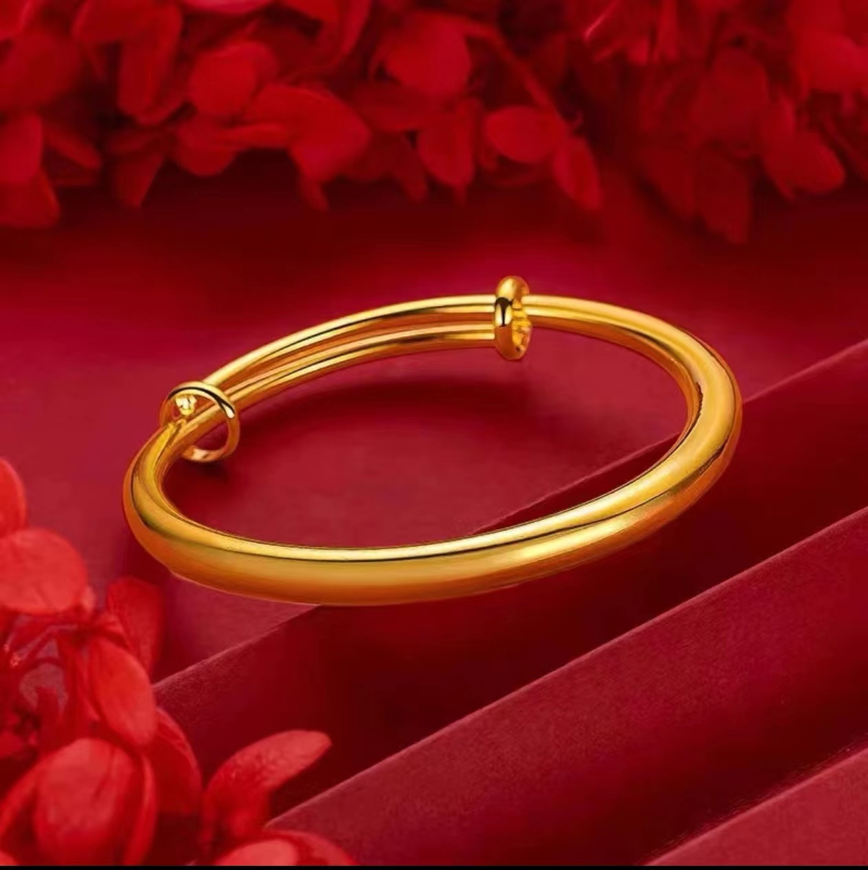 铜合金手镯铜合金手镯(光面推拉加粗）女款素圈古法经典亮面首饰