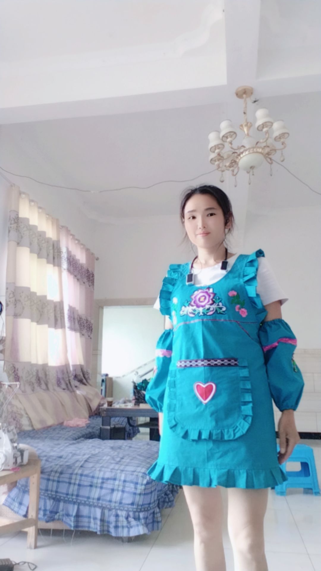 云贵州漂亮围裙印花可爱长袖家用=袖套