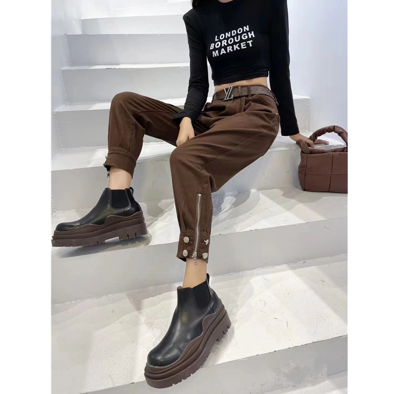 2025春秋新款牛仔裤女宽松高腰爆款显瘦胖mm九分秋冬女款哈伦垮裤