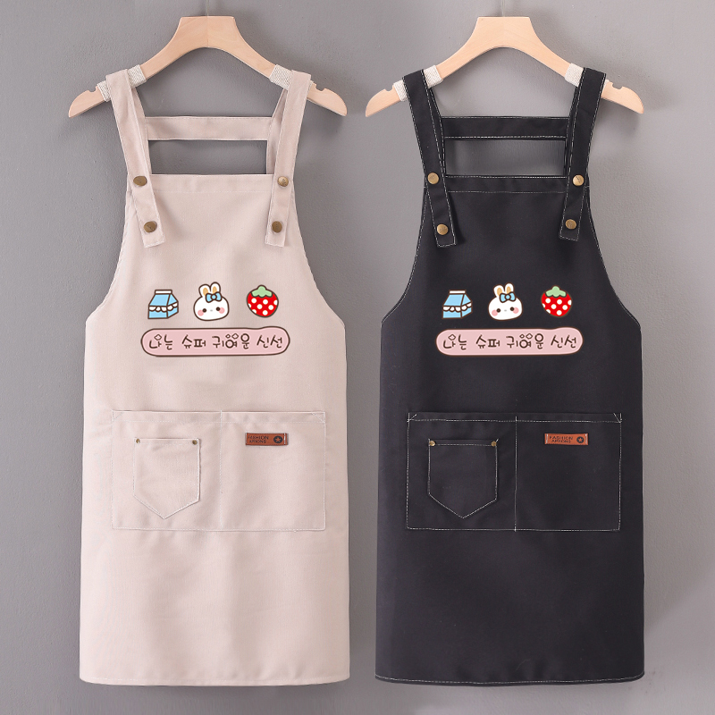 帆布透气厨房男女款时尚韩版美甲餐饮防污围裙定制logo工作服防油