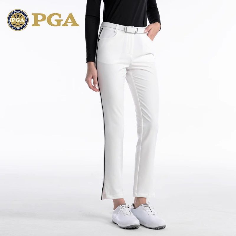 美国PGA 高尔夫裤子女长裤弹力运动面料开衩裤脚拼色设计修身显瘦