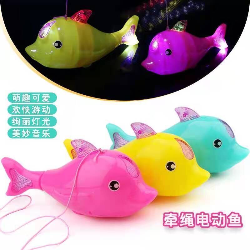 儿童牵绳电动海豚发光音乐海豚仿真动物地摊夜市发光玩具批发