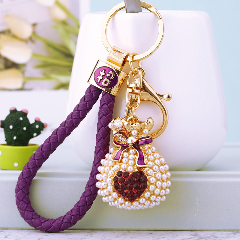 招财创意爱心福袋钥匙扣女可爱合金汽车包包挂件时尚钥匙链圈礼品