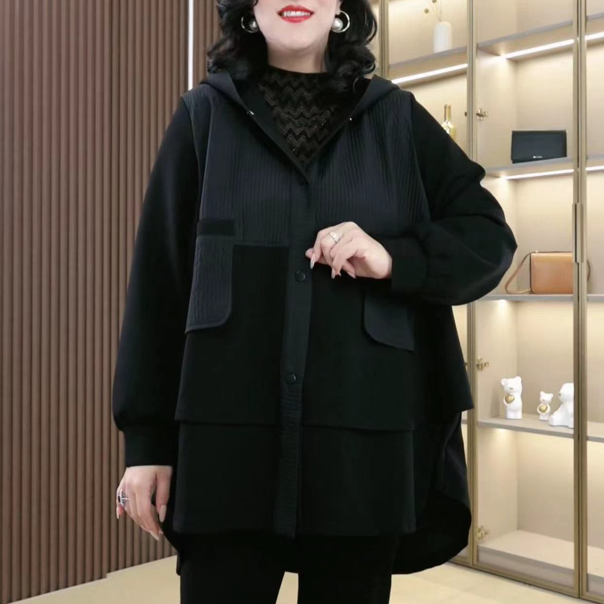 丹思慕2025秋季新款大码女装休闲连帽百搭时尚宽松韩版外套ZB6184