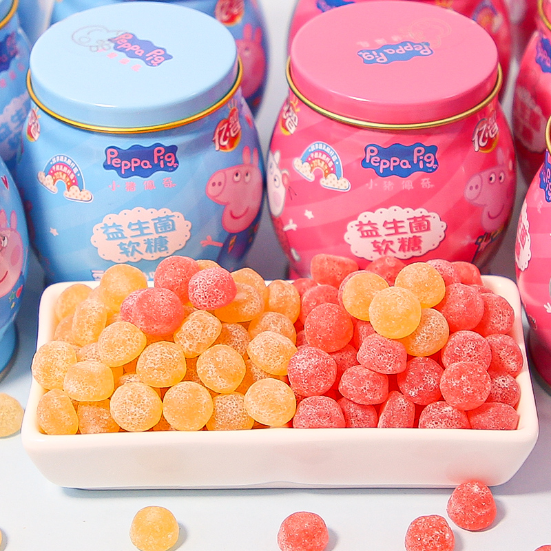 小猪佩奇益生菌软糖网红儿童节礼物糖果草莓酸奶酸甜铁盒糖零食