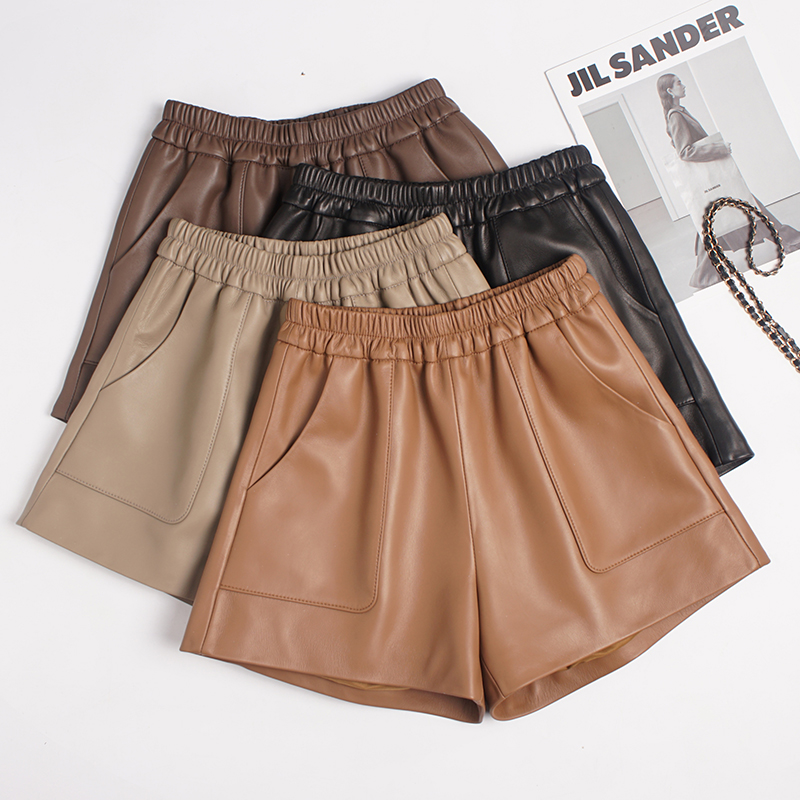 真皮短裤外穿2025秋冬季新款绵羊皮松紧A字高腰显瘦阔腿裤爆款女