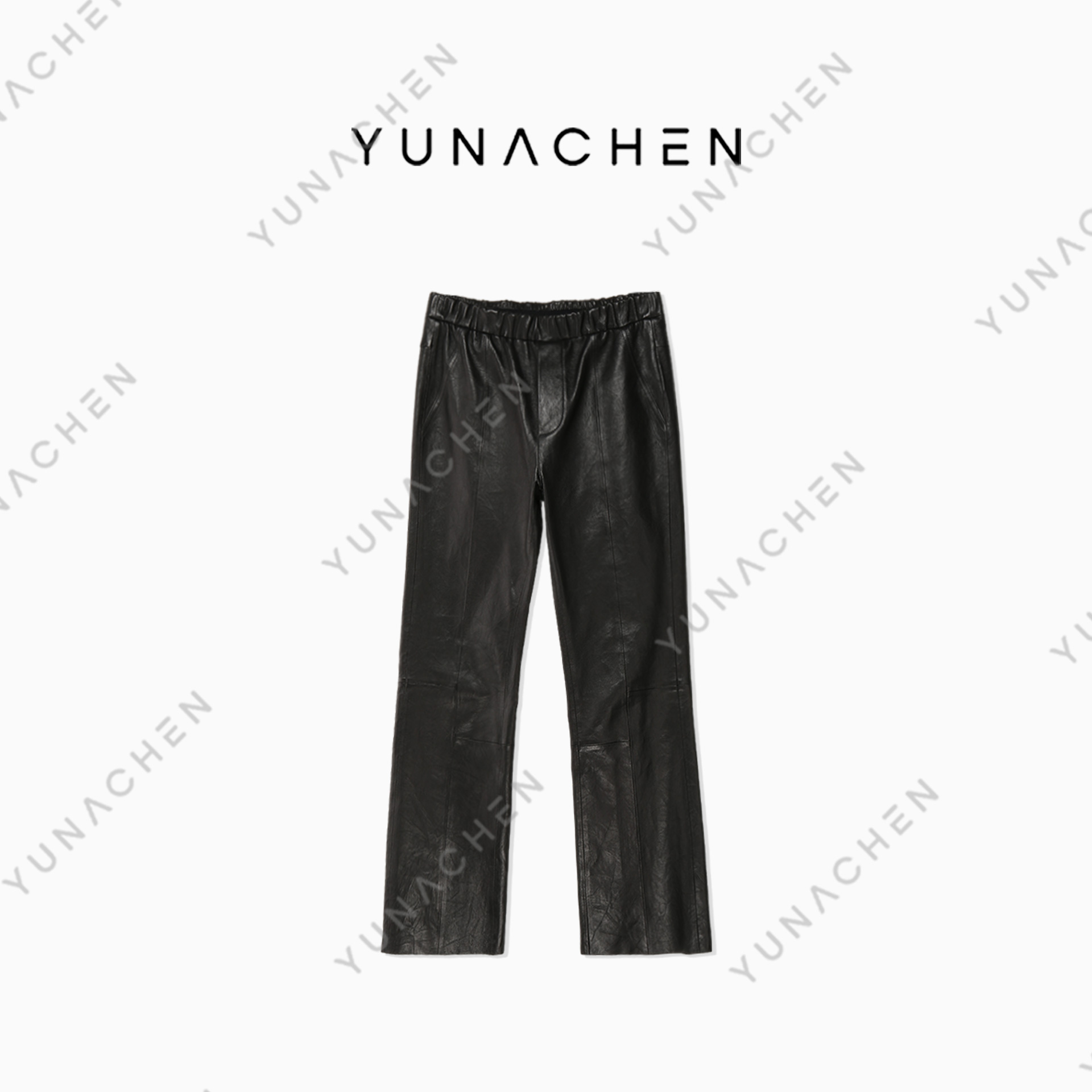 YUNACHEN【罗颜】H14时尚气质轻奢重工弹力九分直筒女皮裤748-K6080