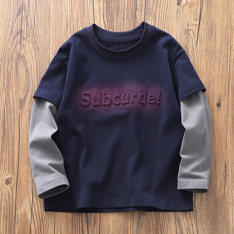 洋气舒适男童春秋假两件长袖T恤~儿童中大童纯棉圆领打底衫童装