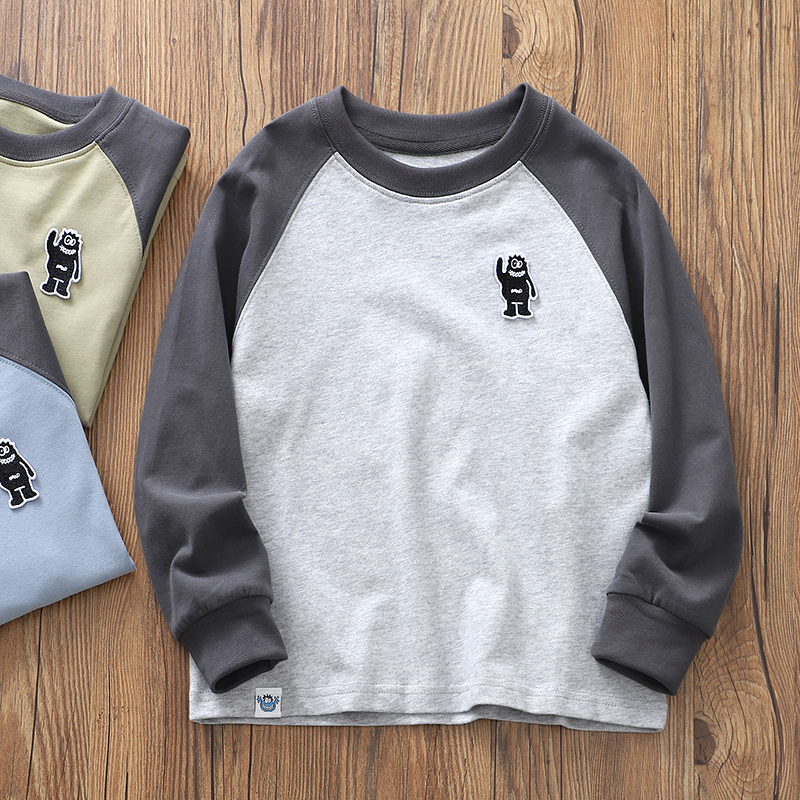 软糯醇厚】高品质童装男童春秋新款插肩袖T恤儿童宝宝棉打底衫外贸