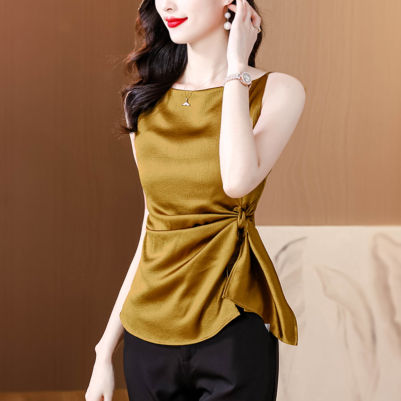 2024夏季新款时尚洋气高级感不规则系带气质吊带背心小众百搭衬衫