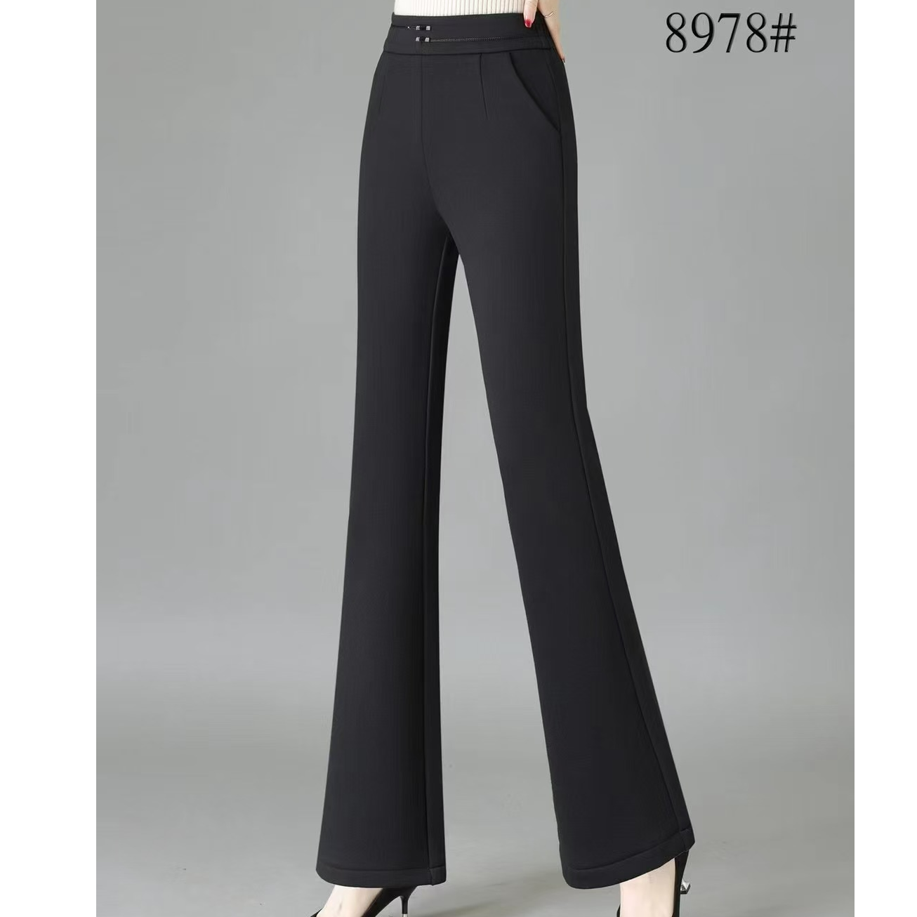 秋冬女士新款微喇裤喇叭裤修身显瘦素版加绒加厚8688