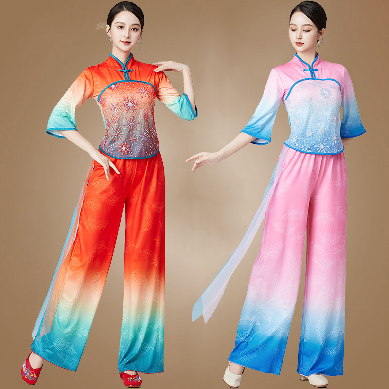 新款广场舞服装女中国风飘带古典舞扇子舞秧歌团体舞台演出服SY