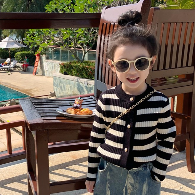 Loving Duck/爱萌鸭韩版2025秋季条纹女童新款洋气儿童女童外套