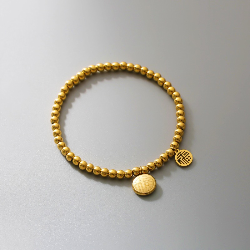 钛钢手链  不掉色福喜双面珠珠手链女轻奢百搭气质手串时尚饰品女