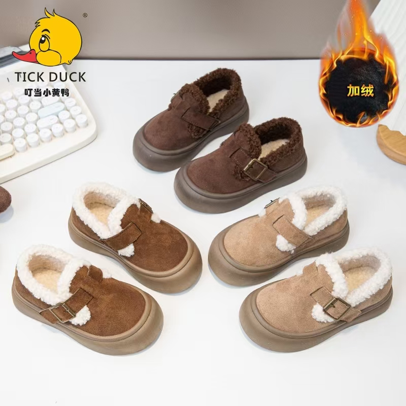 小黄鸭童鞋儿童冬季毛毛鞋男女童加绒软底中大童加绒勃肯鞋166