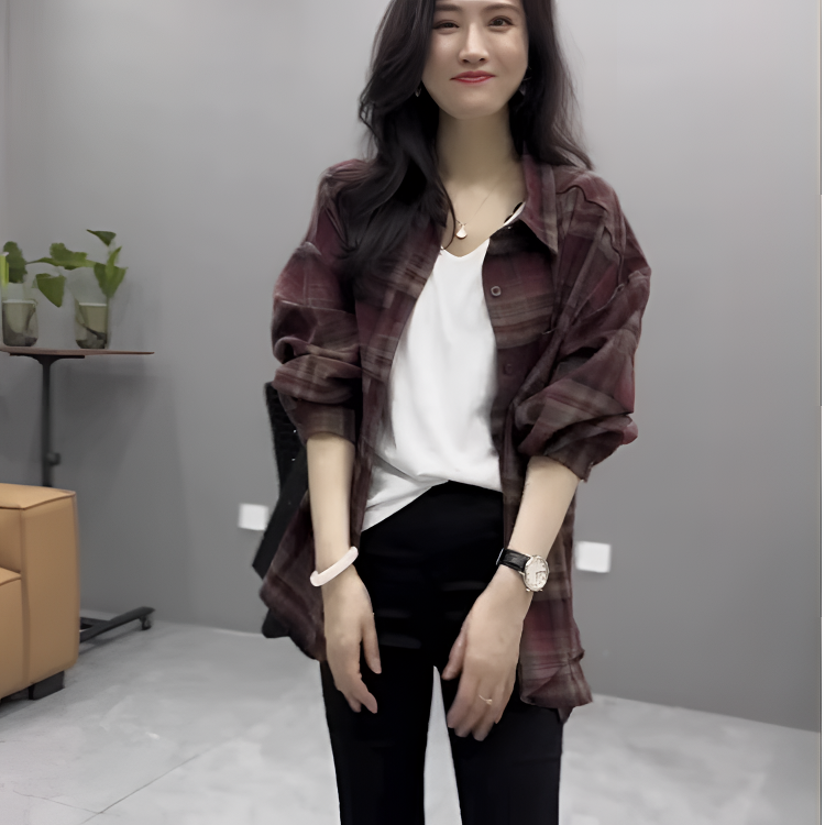 秋季爆款时尚宽松衬衫女2025新款欧货减龄洋气撞色显瘦格子外套