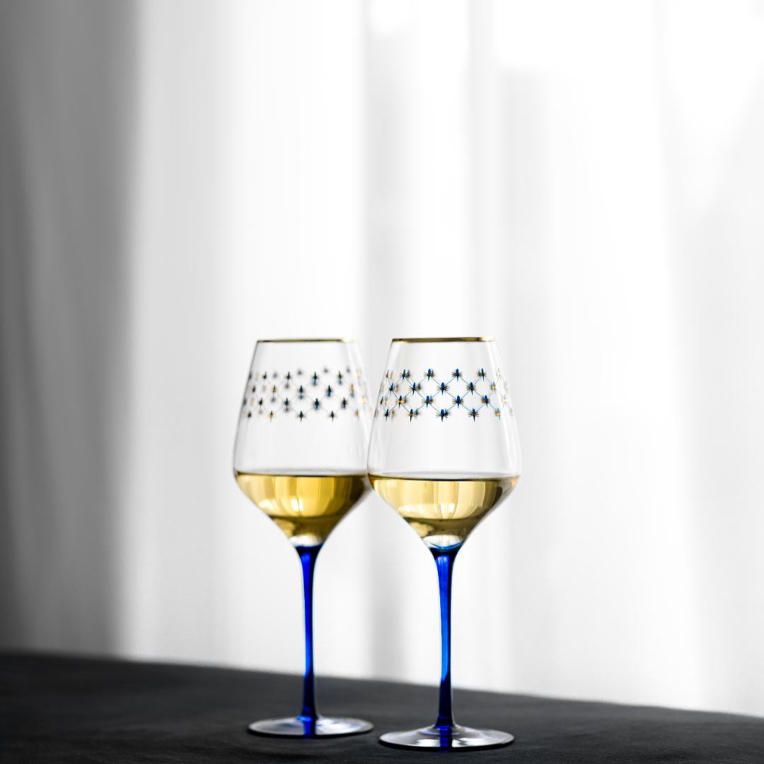 【Lomonosov俄皇】钴蓝网纹系列玻璃酒具红酒杯轻奢高档高脚果汁杯