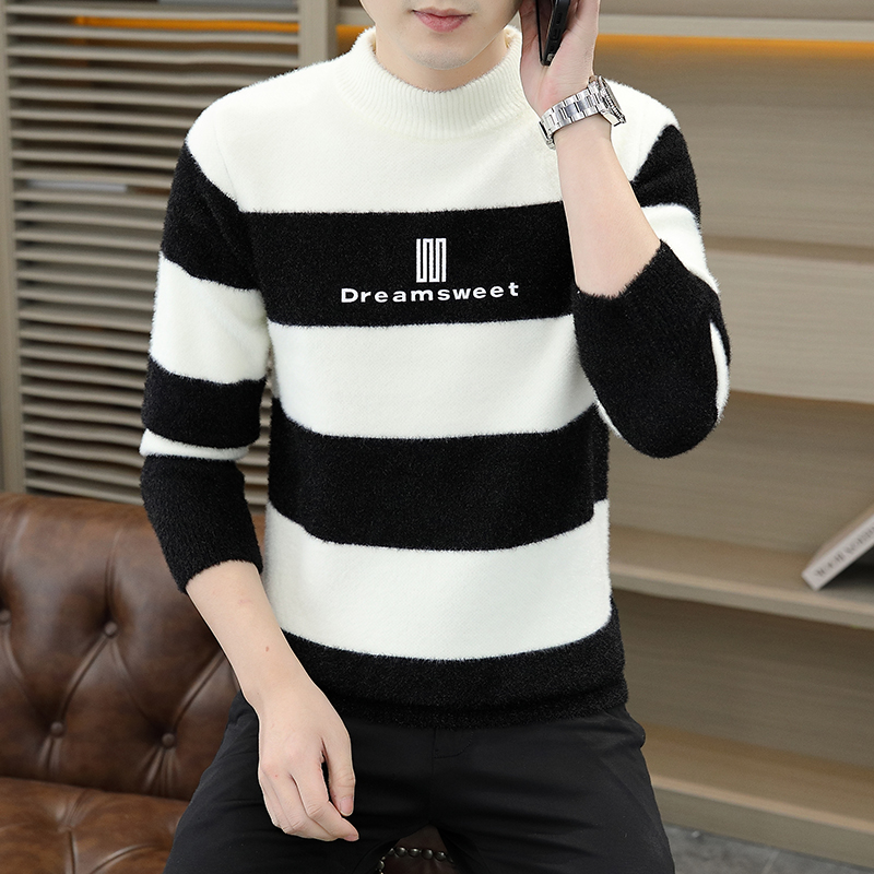 男士毛衣半高领潮流上衣韩版中领加厚针织衫保暖冬季线衣打底衫