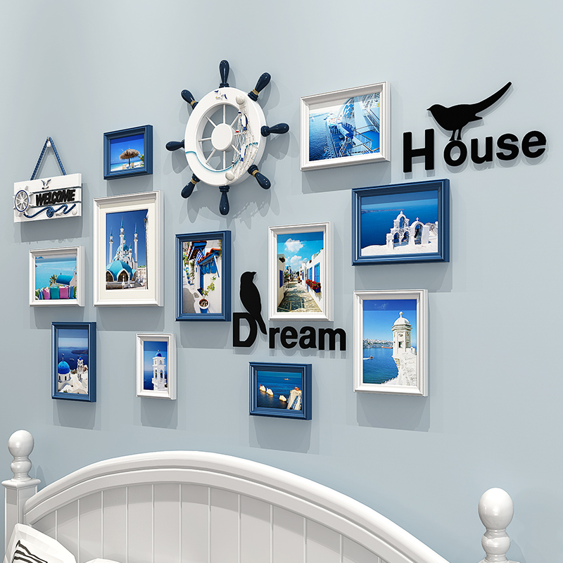 相框挂墙照片墙组合儿童房墙壁装饰画男孩房间地中海照片装裱框