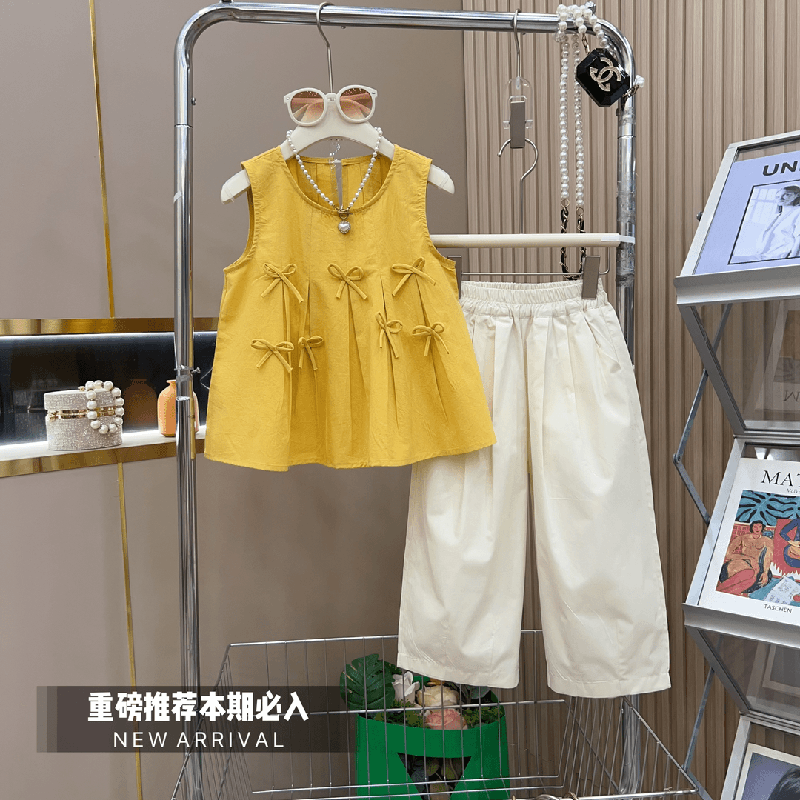 女童夏装新款时尚女孩套装清新中大童洋气韩版甜美无袖儿童两件套