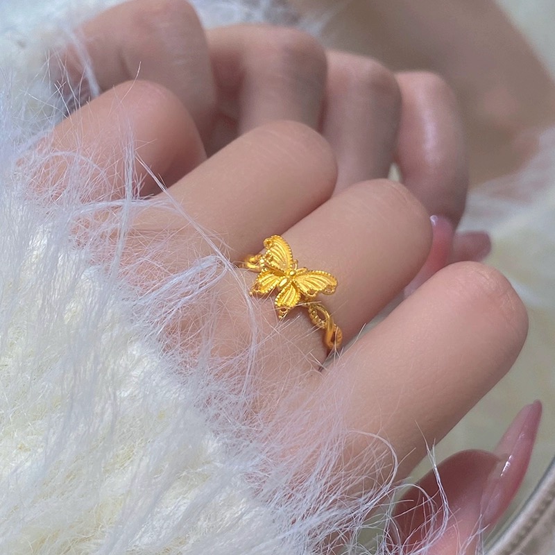 JIN BAI ZHENG 钛钢戒指 精致甜美蝴蝶可调节戒指女款百搭不掉色