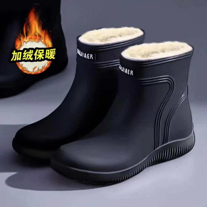 冬季中筒男士棉雨鞋时尚雨靴加绒保暖潮流防滑男款工作洗车防水鞋