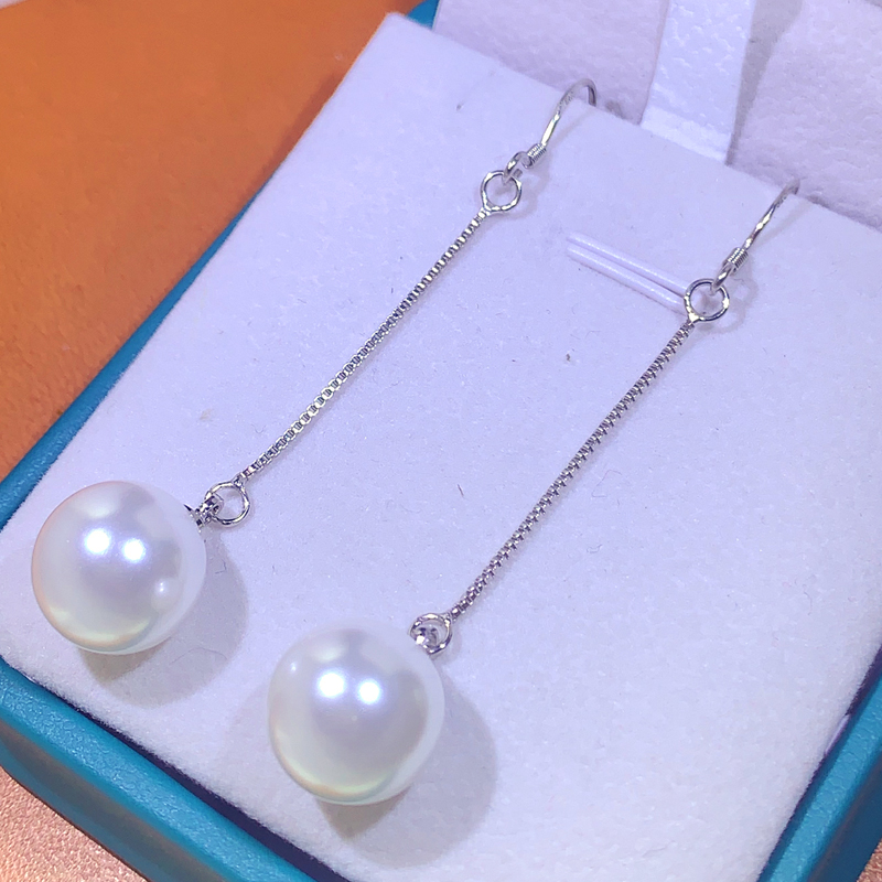 925银耳饰 天然母贝珠耳环流苏气质耳线纯银不易过敏强光