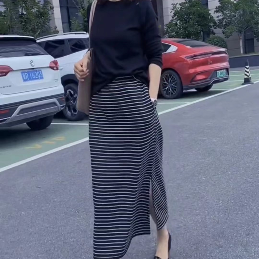 新款时尚百搭上衣条纹半身裙女装