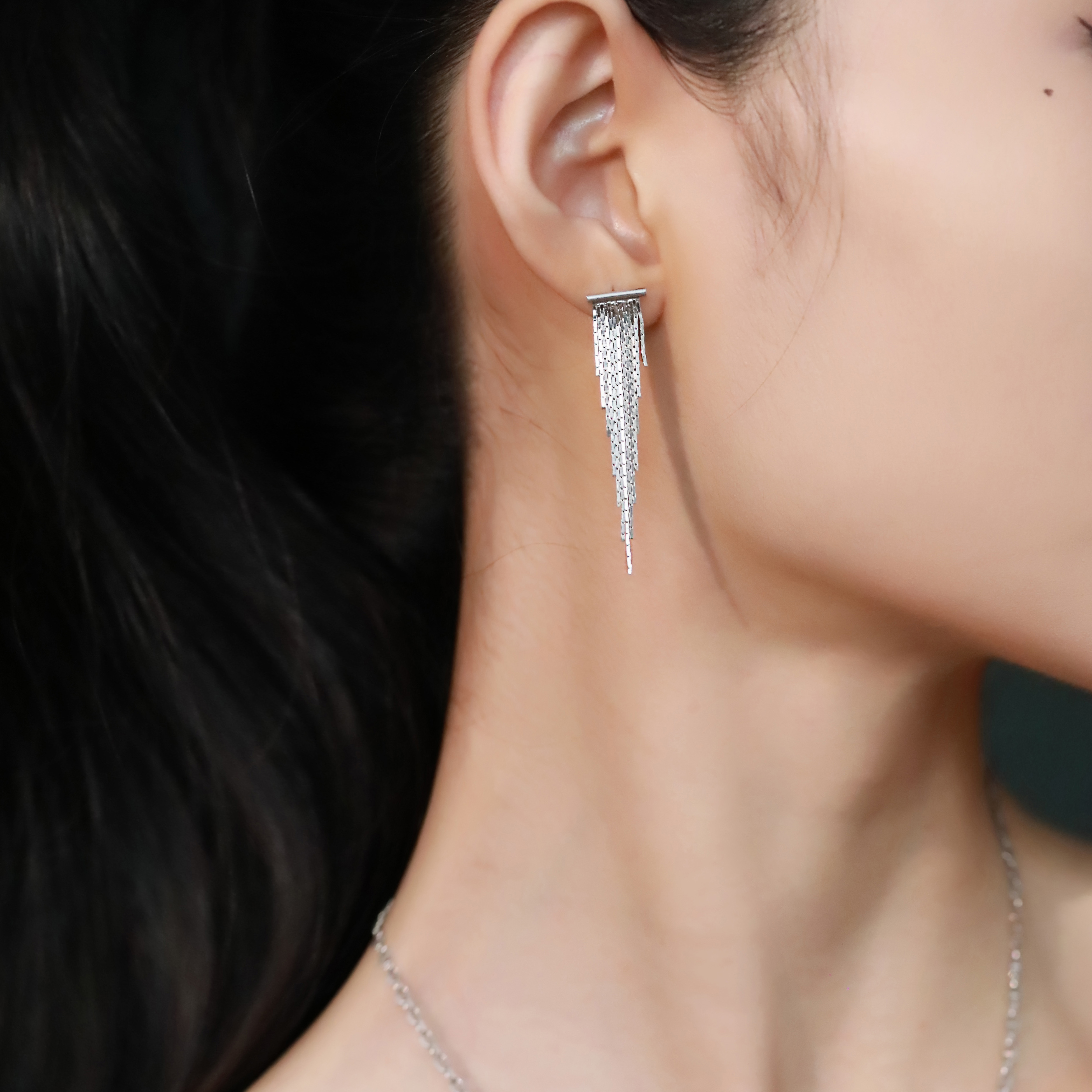 925银耳饰 E19904<新粉必入>不规则流苏耳环女设计感修饰脸型耳线