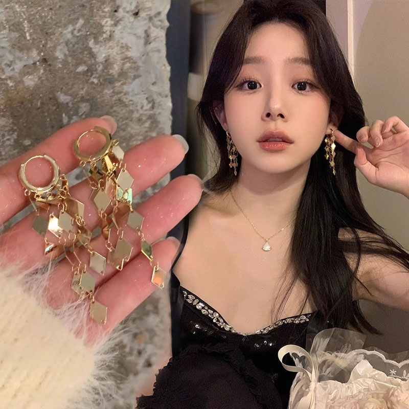 菱形流苏耳环女轻奢高级感气质大气耳饰耳钉显脸小耳圈耳扣5531