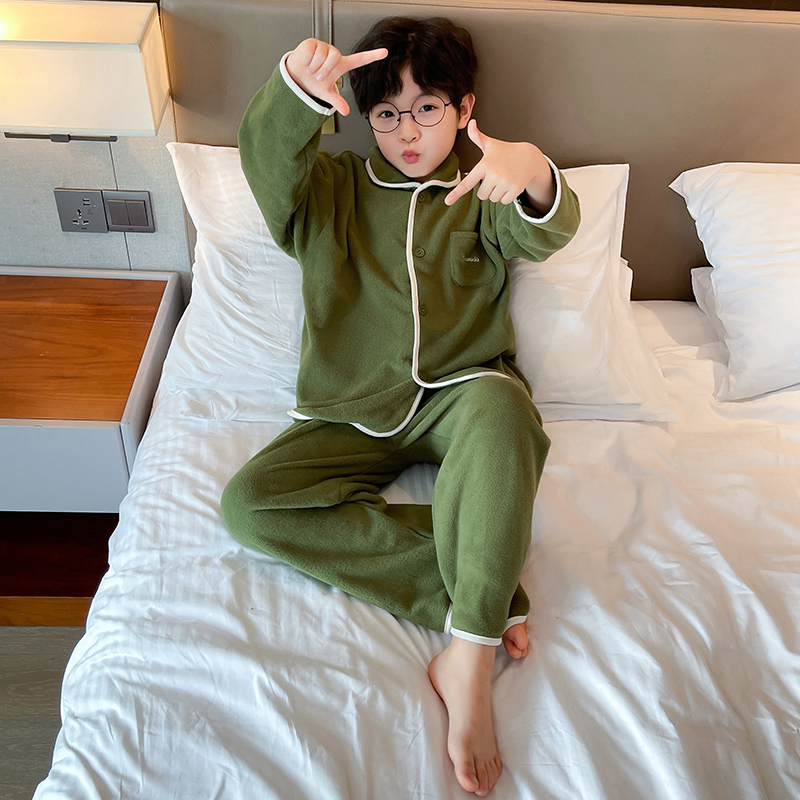 儿童装男童睡衣秋冬款家居服中大童法兰绒珊瑚绒男孩加绒冬季加厚