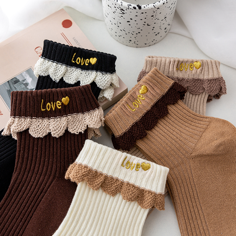 花边女可爱翻边刺绣中筒袜ins袜子女款爆款2025