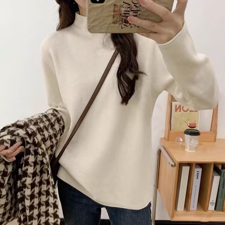 打底衫内搭女款爆款2025新款秋冬半高领毛衣胖MM宽松显瘦针织衫女