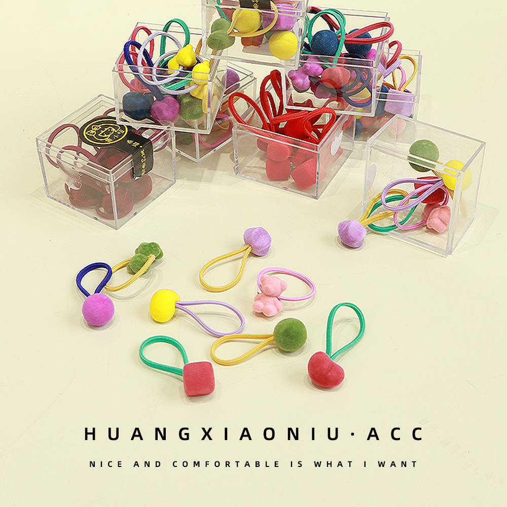 黄小妞秋冬植绒儿童头绳 糖果色皮筋宝宝不伤发扎啾啾用