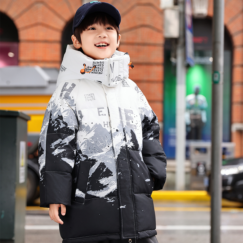 儿童羽绒服中长款男童2025冬季新款时尚连帽男中大童加厚保暖外套