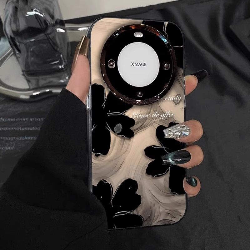 黑色水墨花适用华为mate70pro+手机壳气质女款新款防摔全包保护套