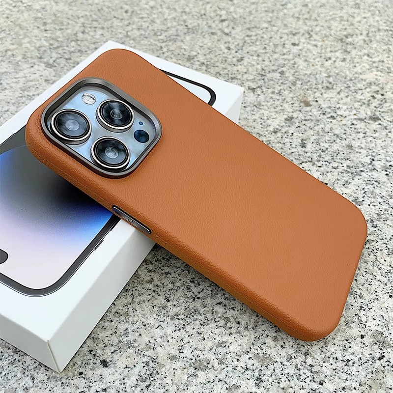 防指纹手汗防滑适用苹果16ProMax手机壳高档纯色皮质简约商务男女