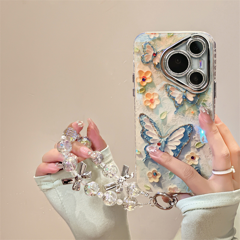 油画蝴蝶花朵适用华为pura70pro手机壳网红女款创意小众ins风奢华