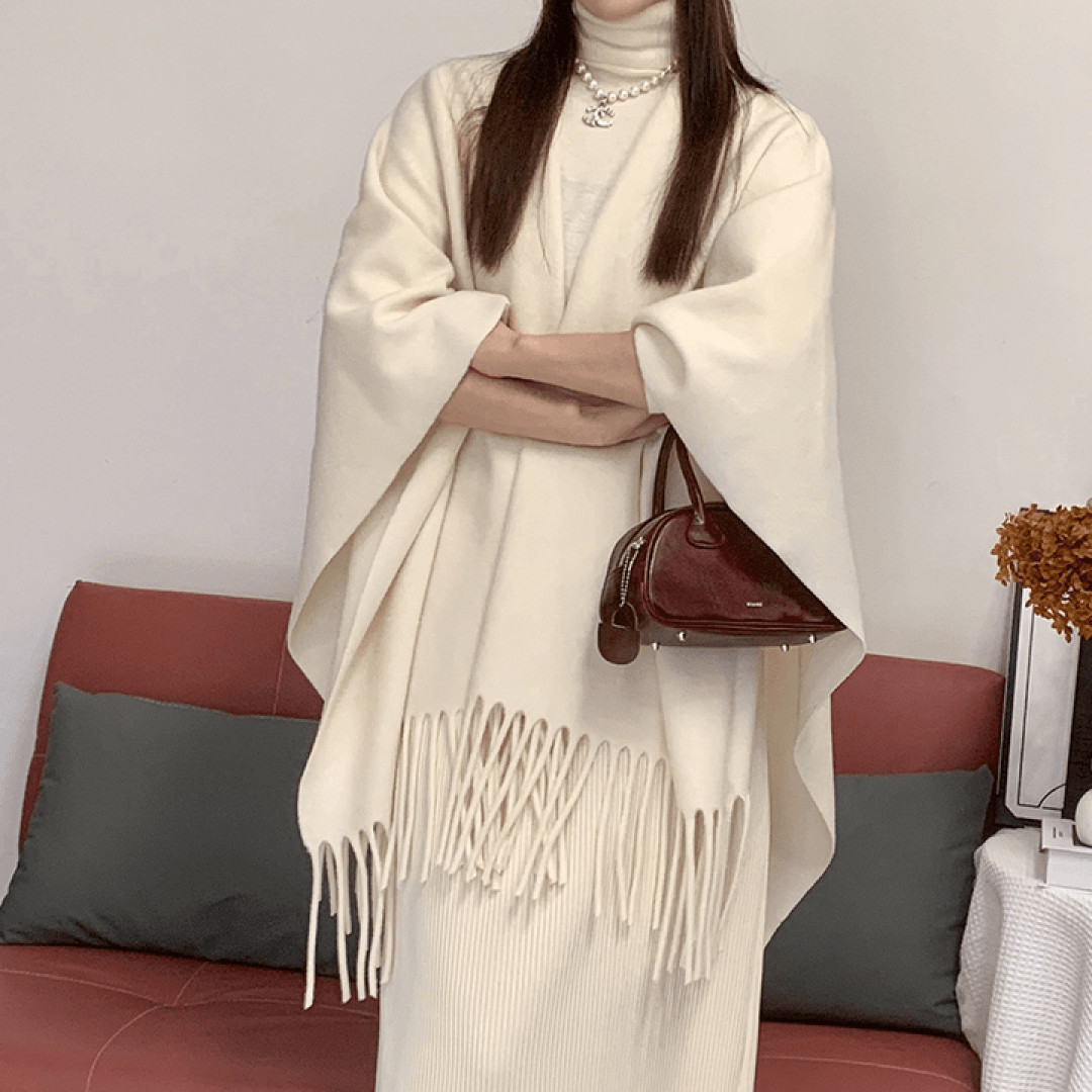 秋冬新款纯色款式调性大牌气质流苏羊毛混纺百搭大披肩保暖围脖