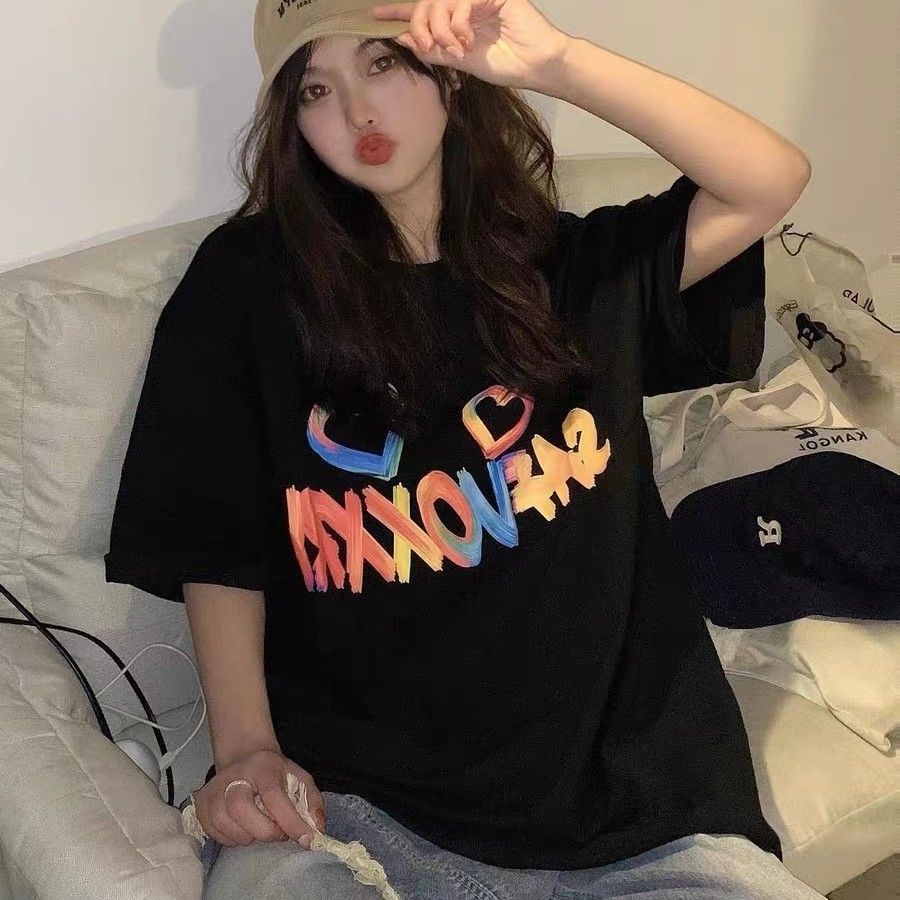 夏季女慵懒风宽松大码2-300斤重磅100%纯棉潮流韩系圆领短袖T恤衫