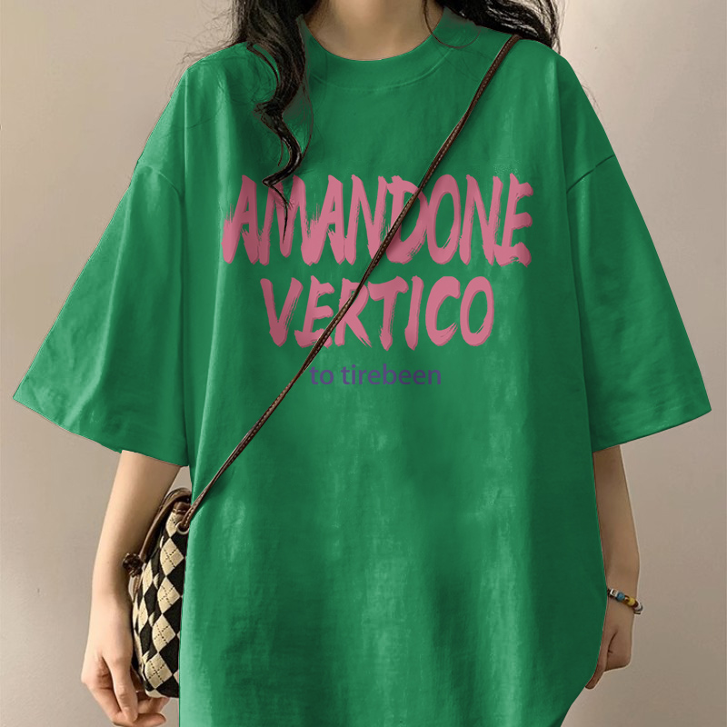 拼色字母印花学院风中长款短袖t恤女100%纯棉300斤学生上衣体恤衫