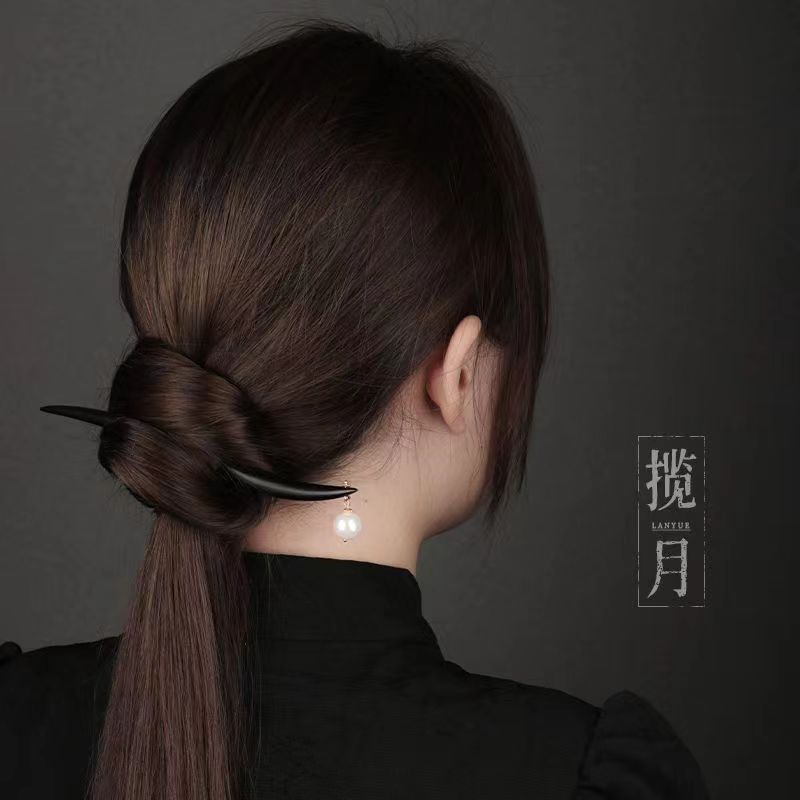 18厘米天然黑檀木发簪旗袍汉服简约日常盘发簪子木质高级发饰