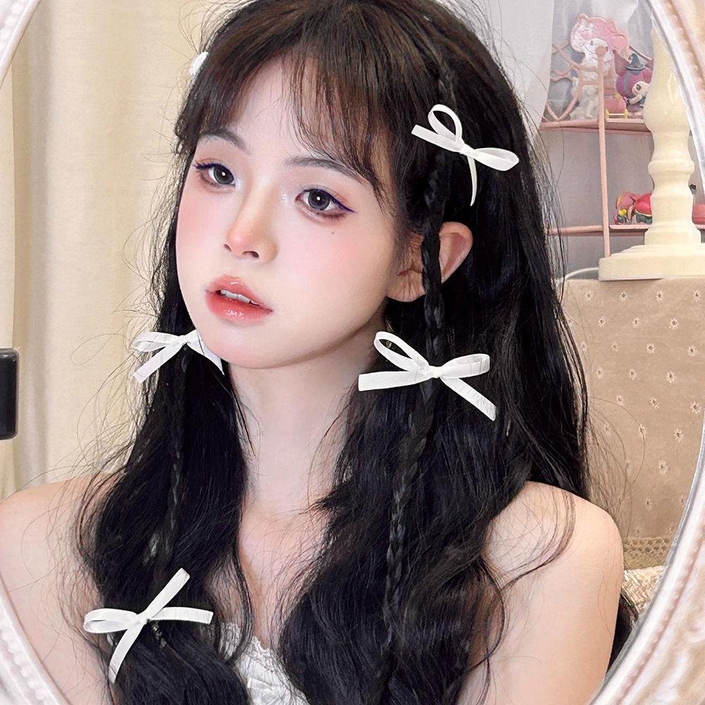 日系蝴蝶结发夹白色丝带小夹子发卡超仙网红编发配饰马尾侧边夹女
